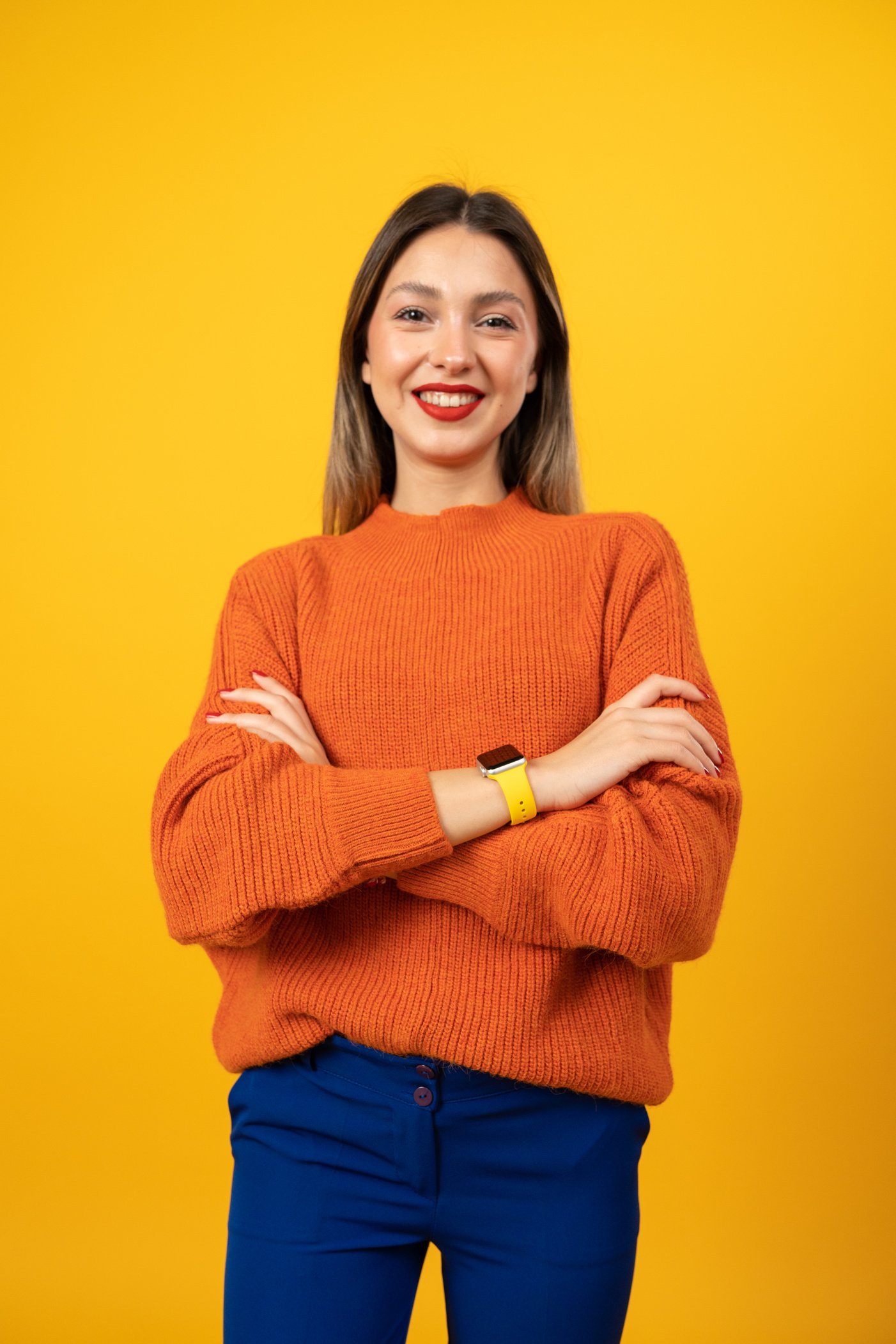 Tech Humans Portrait of a Woman with Yellow Background